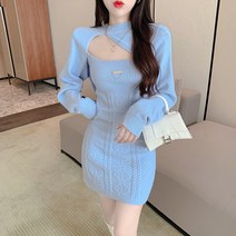 DFMEI 가을과 겨울 순수 스타일 뜨거운 여자 목도리 블라우스 허리 슬리밍 트위스트 니트 드레스 요정 투피스 정장