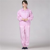 Ogfaour 여름작업복상의 제전분체복 화이트지퍼 쇼트 워크 가을 방진복 무진복 제전복 정전기 방지, 핑크 세트_S