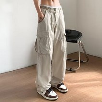 레트로 솔리드 컬러 대형 포켓 오버올 남성용 트렌디 한 힙합 느슨한 캐주얼 바지