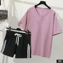 가바바 여성 반팔 트레이닝복 세트 편하게 입기 딱 좋은 브이넥 베이직 여름 트레이닝복 세트 G61244