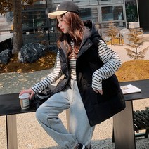 ANYOU 겨울 여성용 경량 롱 패딩 조끼 여성경량패딩 보온하다 캐주얼 아우터