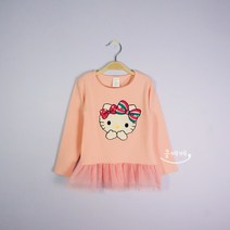 베베오클락 봄 키티 더블리본 샤 롱티셔츠 유아동 여아 공주 긴팔티셔츠 SW01