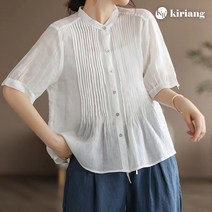 [키리앙] 비엘 핀턱 라운드넥 린넨 블라우스