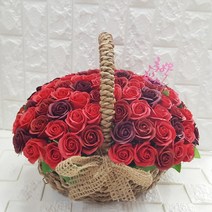 영하우스 비누장미 100송이 꽃바구니 생일꽃바구니 축하꽃바구니 배달 고급형 기념일 프로포즈꽃배달 로즈데이장미 환갑 칠순 팔순 비누꽃 선물, 레드+축하합니다