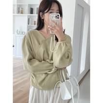 멜리 퍼프 셔링 로맨틱 블라우스 (화이트 연두) 프리티영띵