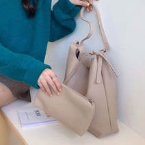 빅사이즈 가죽 숄더백 대학생 여대생 캠퍼스 가방 직장인 여성 출근 큰 쇼퍼백+파우치 세트