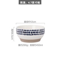 일본 블루 핸드페인팅 세라믹 그릇 과일 샐러드볼 요거트볼 모던하우스 디저트 식기 예쁜그릇, 빗방울, 4.7인치