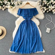 해외여행원피스 동남아원피스 민소매 고급 플라운스 원숄더 롱 30 40대 수입 끈나시