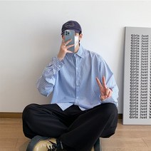 어리플 남성용 루즈핏 데일리 체크 셔츠