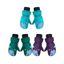 아동용 스키 벙어리 장갑 3쌍 유아용 겨울 방수 스노우 장갑 남녀공용 추운 날씨용 따뜻한 벙어리 장갑 3-6세 여아 어린이 남아 스키 스노우보드 (핑크 라이트 블루 로즈, Pink Light Blue Rose Red