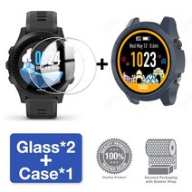 저스트파 Garmin 포어 러너 용 2-in-1 PC 케이스 및 화면 보호기 945 935 보호 필름 커버 하드 쉘 강화 유리, [01] Forerunner945, [07] Rock green