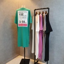 이랜드 [엠벨라][엠벨라] 울산점 오버핏 면100% 여름 뒤 라벨 캐주얼 반팔 롱 티셔츠 원피스