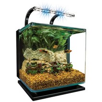 Marineland 컨투어 3 수족관 키트 11.4리터 3갤런 둥근 유리 모서리 LED 조명 포함, 3-Gallon