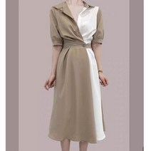 투톤 우아한 퀄리티 배색 셔츠 단아한 롱원피스
