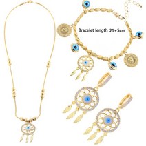 4 개/대 지르콘 귀걸이 악마의 눈 팔찌 드림 캐쳐 펜던트 목걸이 세트 보석 이슬람 두바이 Boho 인도 스타일