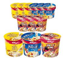 켈로그 컵시리얼 3종세트 (콘푸로스트30gx4+후르트링30gx4+아몬드푸레이크30gx4), 1세트