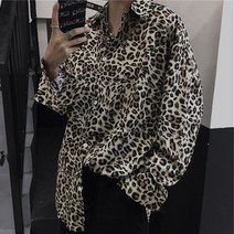 오버핏 스트릿 레오파드 셔츠 남녀공용 루즈핏 긴팔 표범 호피 남방