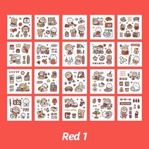 귀여운 카와이 만화 스티커 문구 저널 장식 작은 패턴 저널링 미술 용품 20 장/팩, 02 Red1