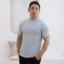 남자 머슬핏 골지 하프넥 반팔 니트티