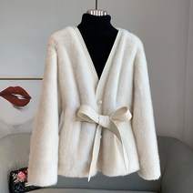 JUSTFEELING 세련된 고급 인조모피 밍크코트 보온 허리조임 날씬해보이는 겨울 코트 진주단추 점퍼