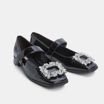 ANKRIC 여성구두 UR 가을 패션 스퀘어 헤드 라인 스톤 버클 특허 가죽 플랫 힐 얕은 입 달콤한 메리 제인 싱글 슈즈 여성