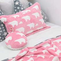 최고급3mm양면극세사프린트 양면 곰 핑크