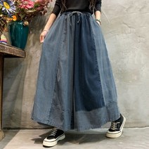 도오빠 사렘즈 여성 밴딩 청바지 데님 와이드 팬츠 스트라이프 통넓은 여자청바지 빅사이즈 의류