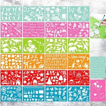 CZONG 26피스 25.4 x 17.2cm(10 7인치) 드로잉 스텐실 세트 400가지 의 패턴 동물 글자 꽃 공룡 크리스마스 페인팅 컬러링 템플릿 교육용 창의성 장난감 보관용