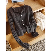 긴팔 니트가디건 간지나는 숏 공기 감전함 산 캐시미어 와이드 구덩이 스틱 여성 라운드넥 솔리드 무지 2633378548