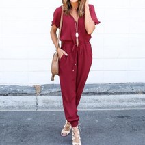 점프수트 바디프로필의상 봄 여름 점프 슈트 여성 솔리드 넥 캐주얼 바디 슈트 블랙 업