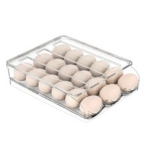 Cuukie 냉장고용 대용량 계란 홀더 자동 롤링 에그 프레시 보관 상자 투명 플라스틱 계란 보관 용기 정리함 뚜껑 포함 (1개 세트), Set of 1