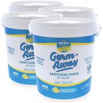 Germ-Away 항균 손수건 퇴비화 천 버킷 레몬 향 400 ct 4팩 (1600 물티슈), 400 Count (Pack of 4)