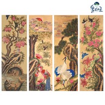 화조도 4폭 병풍 1 민화 도안 본그림 민화그리기 공모전 취미 원데이클래스 컬러링 민화본, 화조도 4폭 병풍(2), 고급 닥순지, 원본 사이즈(추천)
