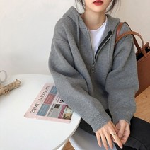 메이리앤 사각지퍼 후드 니트 가디건