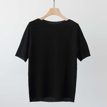 여성용 범브 루즈핏 보트넥 데일리룩 베이직 반팔 니트