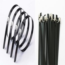 금속타이 케이블타이 25pcs 4.6x100150200260300350400 700mm 스테인레스 스틸 잠금 지퍼 배기 랩 코팅 다목적, 4.6x600 검정 25개