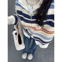 그라이데이션 스웨터 줄무늬 초가을 여자, 50-56kg
