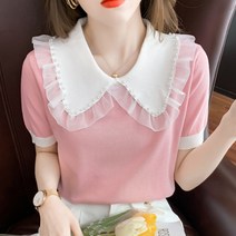 나바바 / NK528 러블리 레이스카라 반팔 니트티