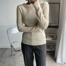 뜨개진 여성용 골지 옆트임 보트넥 플로스티 입술넥 니트