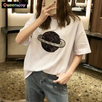 퀸앤조이 갤럭시 스팽글 도톰한 반팔 티셔츠***판매자 퀸앤조이***