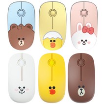 라인프렌즈 무소음 무선 마우스 정품 캐릭터 곰돌이 브라운 토끼 코니 병아리 샐리 소리안나는 저소음 사무용 업무용 귀여운 커플, 미니베이비 브라운, 라인프렌즈 미니베이비 무선 마우스
