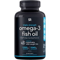 Sports Research 트리플 스트렝스 오메가 3 피쉬 오일 - Burpless Fish Oil Supplement w/ EPA ampamp 야생 알래스카 명태의 DHA 지방, [03] 180개(1팩)