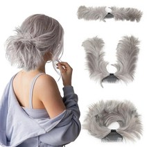 WHAUD Messy Bun 헤어 피스 사이드 빗 클립 인 헤어 번 터슬 업도 헤어피스 여성용 짧은 자연스러운 웨이브 조절 가능한 다용도 터슬 업도 쉬운 착용 인조 헤어 번 리넨, Linen Gray
