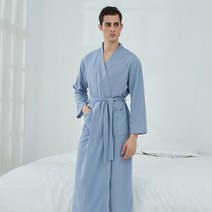 가운 사우나복 여성 얇은 가운 롱 커플 홈웨어 호텔 가운 남, 스모그 블루와플 (남녀공용), XXXL(160-180근)