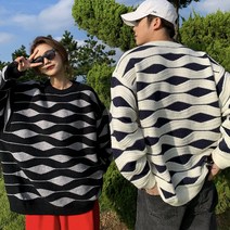 니트줄무늬 APMMDD 오이카와 같은스타일 봄가을 트렌드 와이드 루즈핏 오버핏 스웨터 커플 2620477317