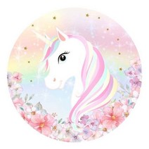 현수막 걸이 유니콘 생일 라운드 패브릭 배경 배너 사진 사용자 정의 년 배경 스탠드, 탄성 300cm, 하늘색