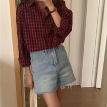 쏭포유 심플한 올매치 체크 루즈핏 셔츠 2color