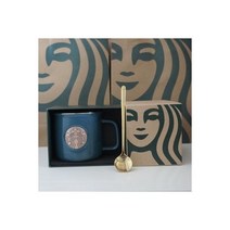 NEW 스타벅스 Starbucks 머그컵 머그잔 클래식 사이렌 커피잔 휴대용 톨 캠핑컵, 11 블루 에나멜 컵 + 골드 스푼