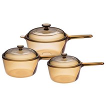 Visions 비전 – Pyroceram Saucepans with Lid 3 Set (Six pieces including lids) – 파이로세람 소스팬 위드 리드 3 세트 (