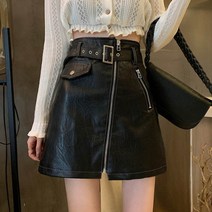 뉴뉴샵 여성용 지퍼라인 디테일한 포인트 레더 스커트